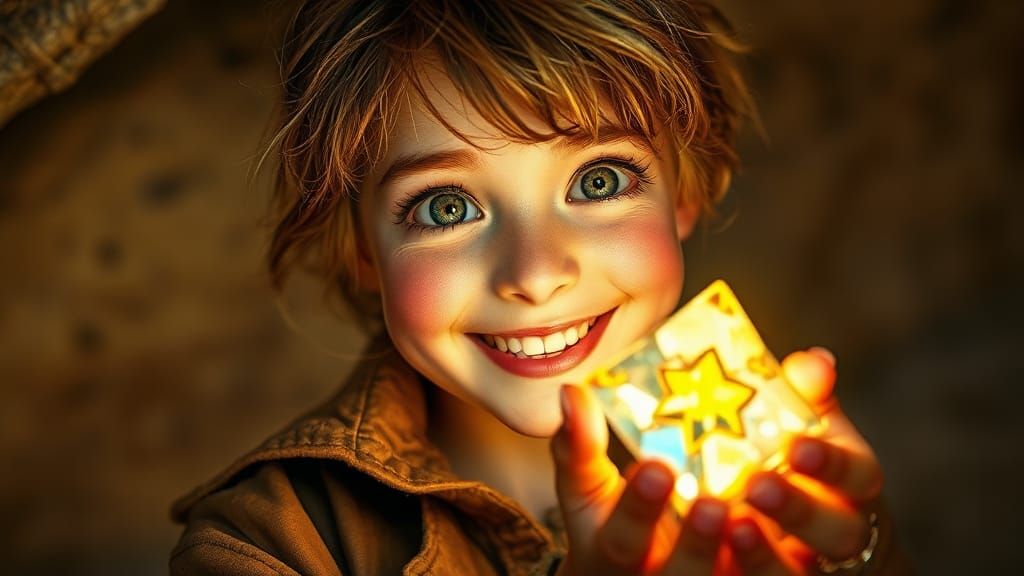 Treasure Hunter with Glowing Gem, Watercolor Style