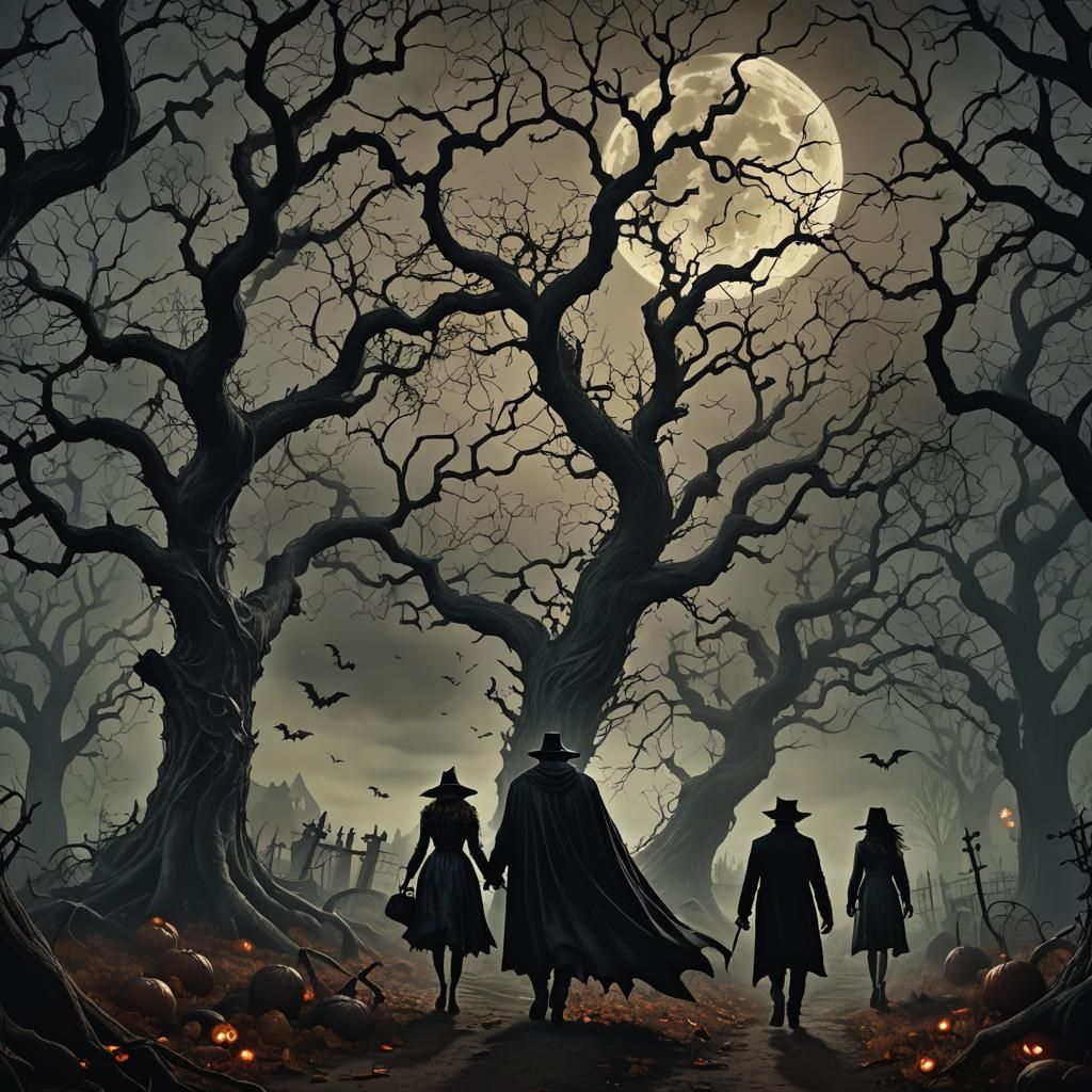 Eerie Halloween Scene in Dark Fantasy Art Style