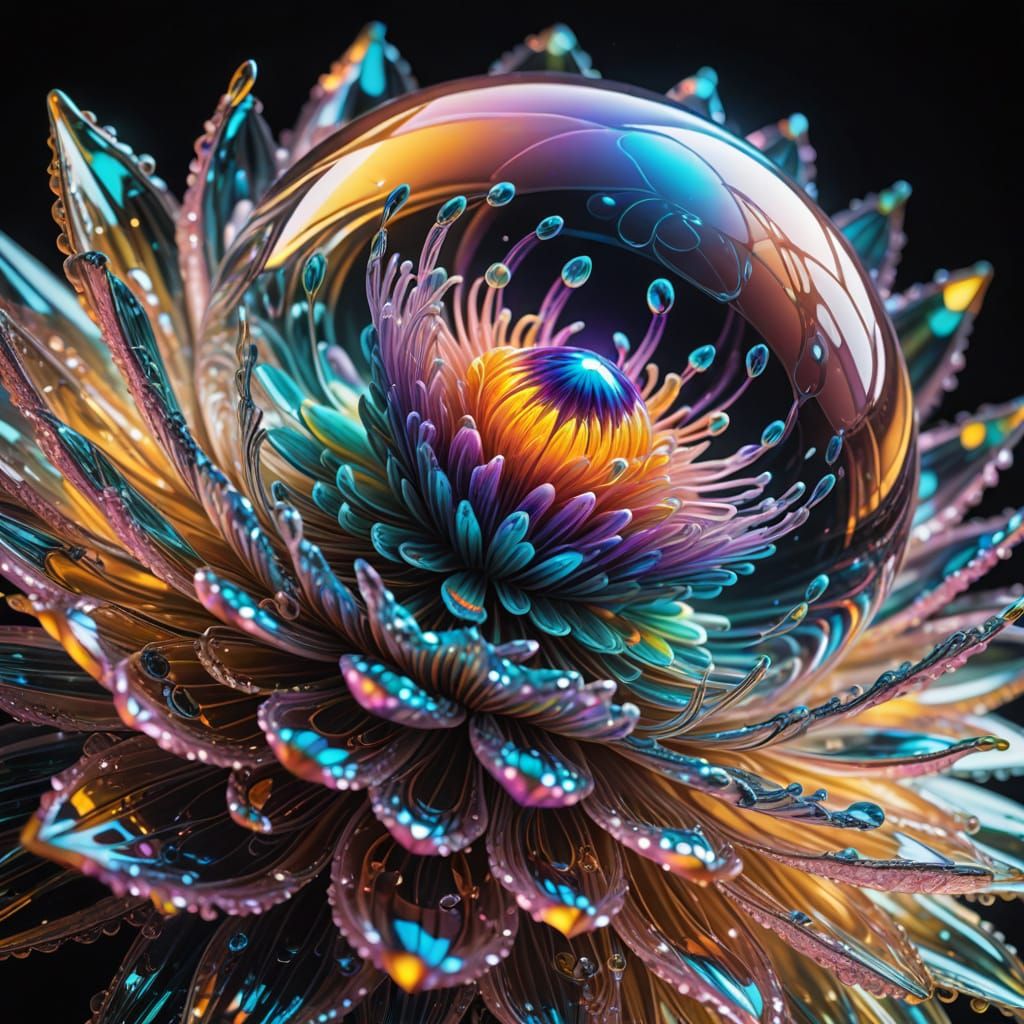 Ethereal Crystal Flower in Vibrant Iridescent Beauty
