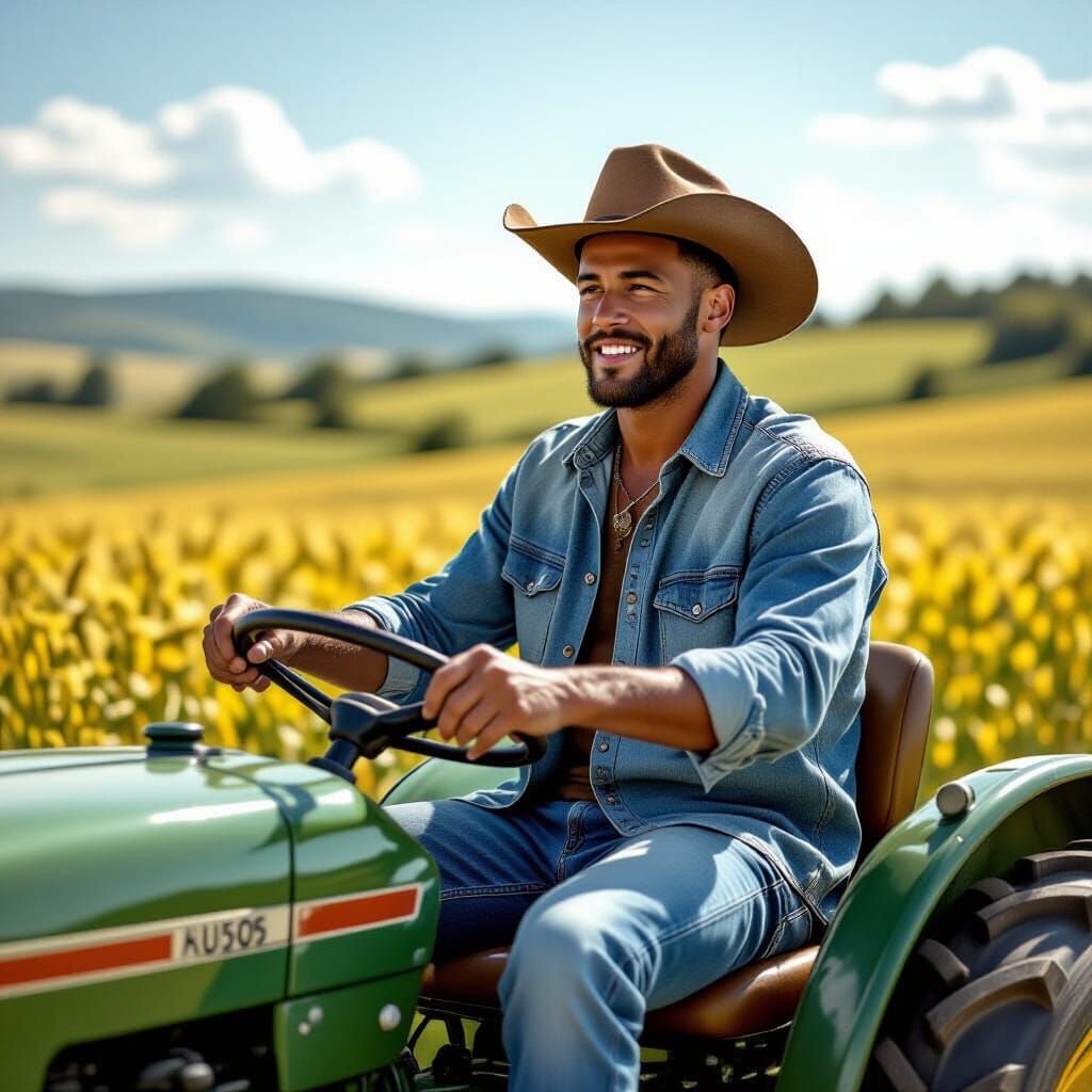 Neymar Drives Tractor Through Countryside Landscape