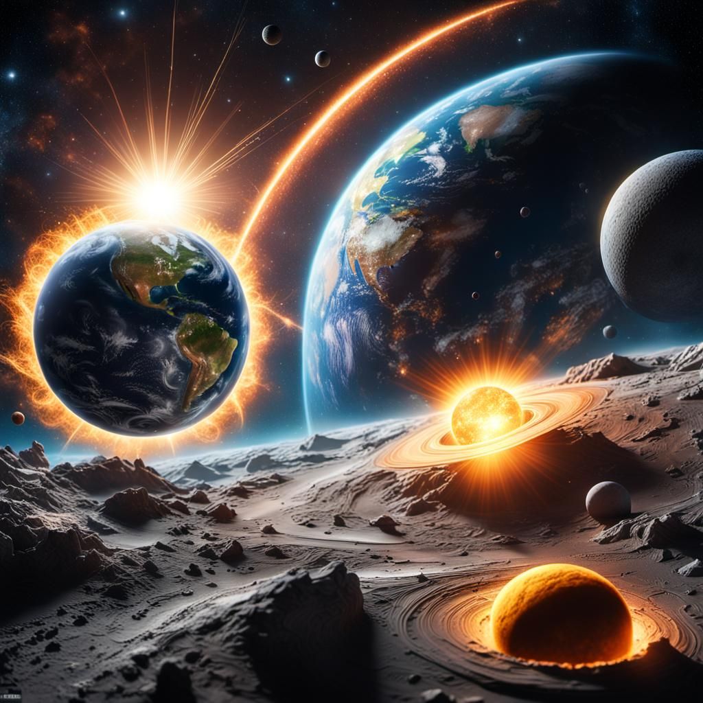Photorealistic Diorama of Earth, Moon, and Sun