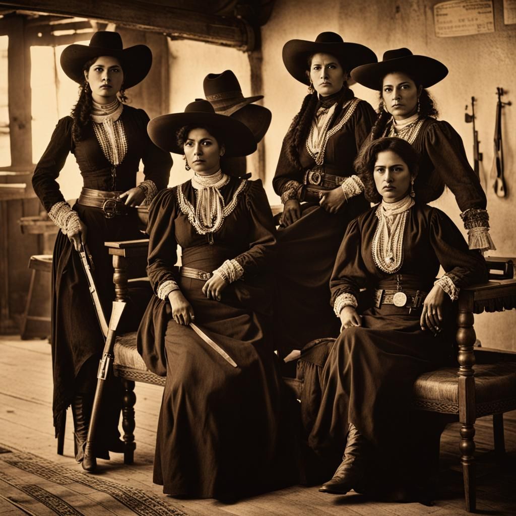 Mexican Female Outlaws in a Western Saloon
