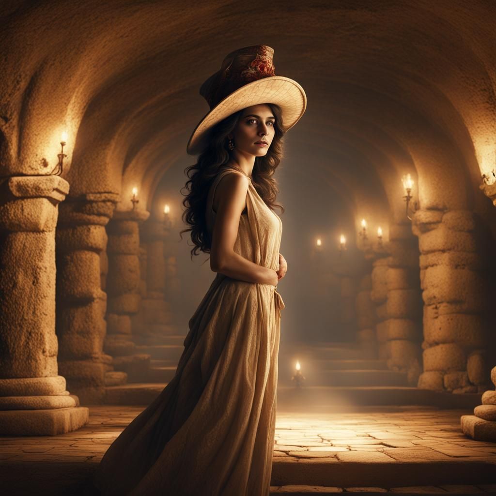 Persian Woman Dancing in Catacombs: Digital Matte Painting