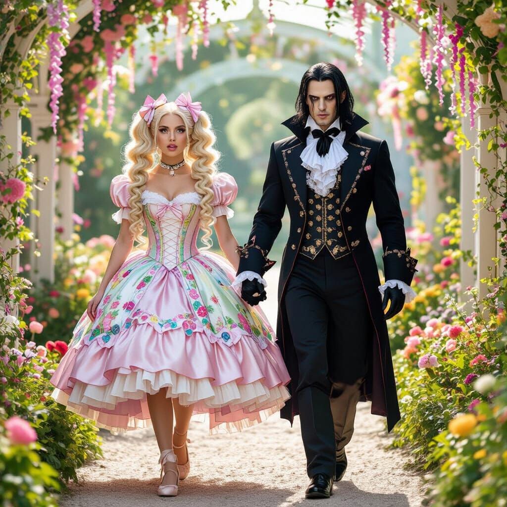 Beauty and Vampire King in Dark Fantasy Style