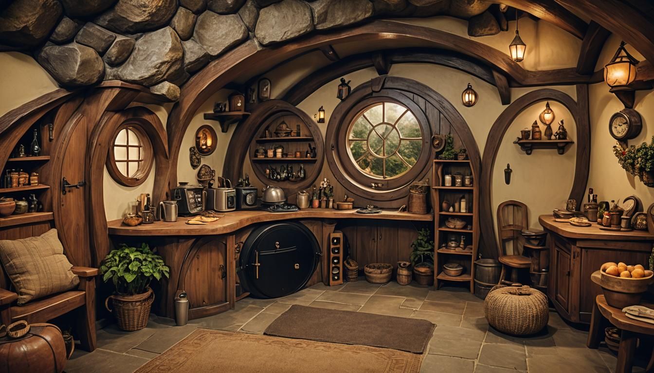 Modern Hobbit Hole Interior with Amenities