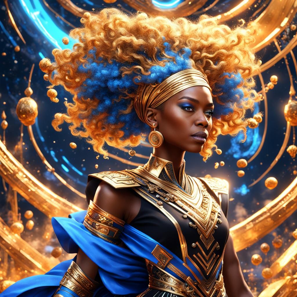 African American Woman with Gold Hair in Digital Art