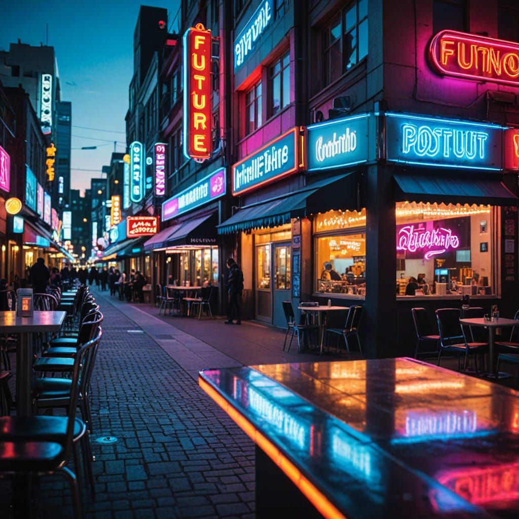 Retro-Futuristic Cityscape in Vibrant Neon Hues