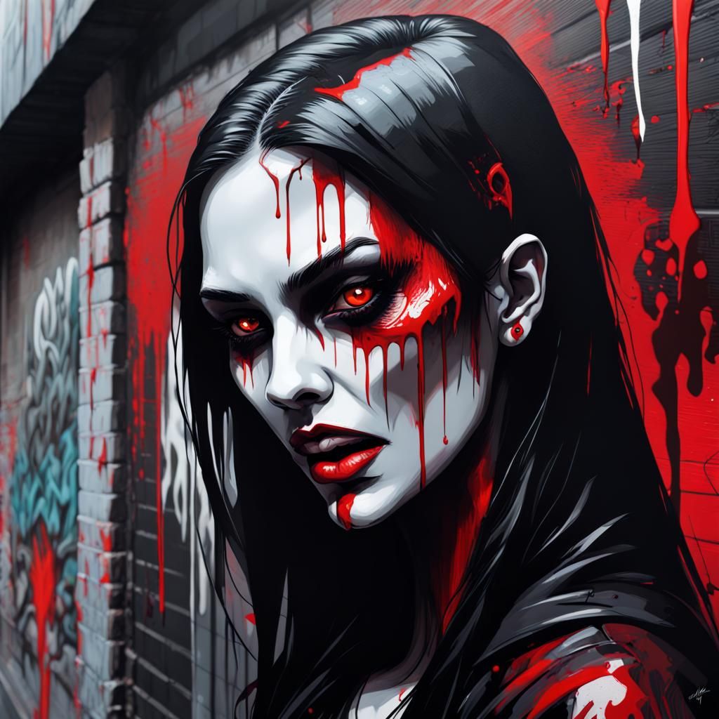 Vampire in Graffiti Art with Blood Splatter