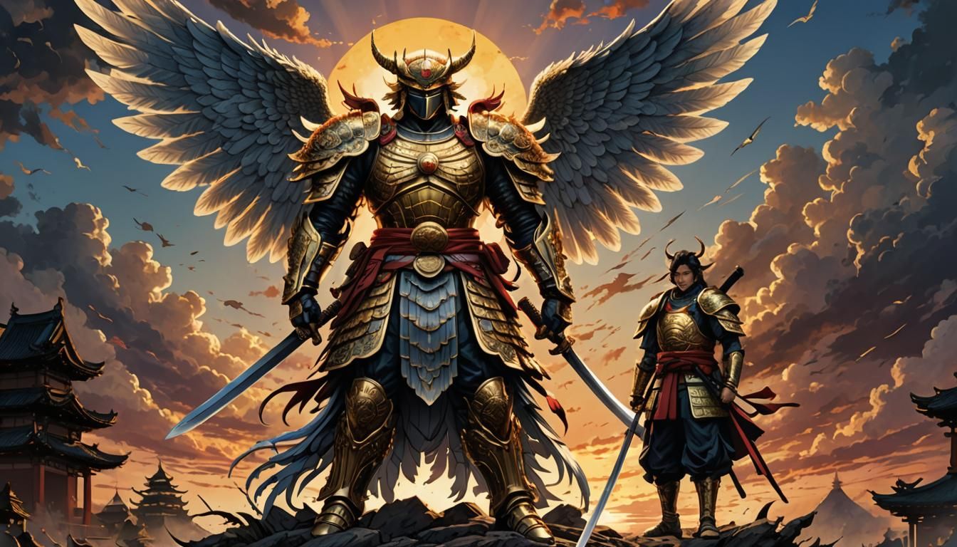 Angel and Samurai Daimyo in Comic Book Art