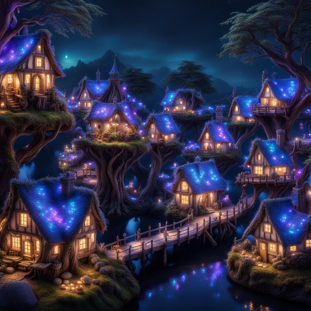 Hyper-Realistic Fairy Village in Magical Tree