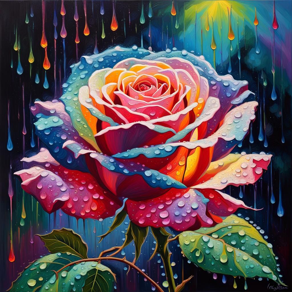 Neon Rose in Expressionist Oil Painting Style