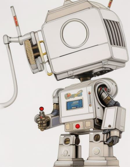 Cute Steampunk Robot in Comic Book Art Style