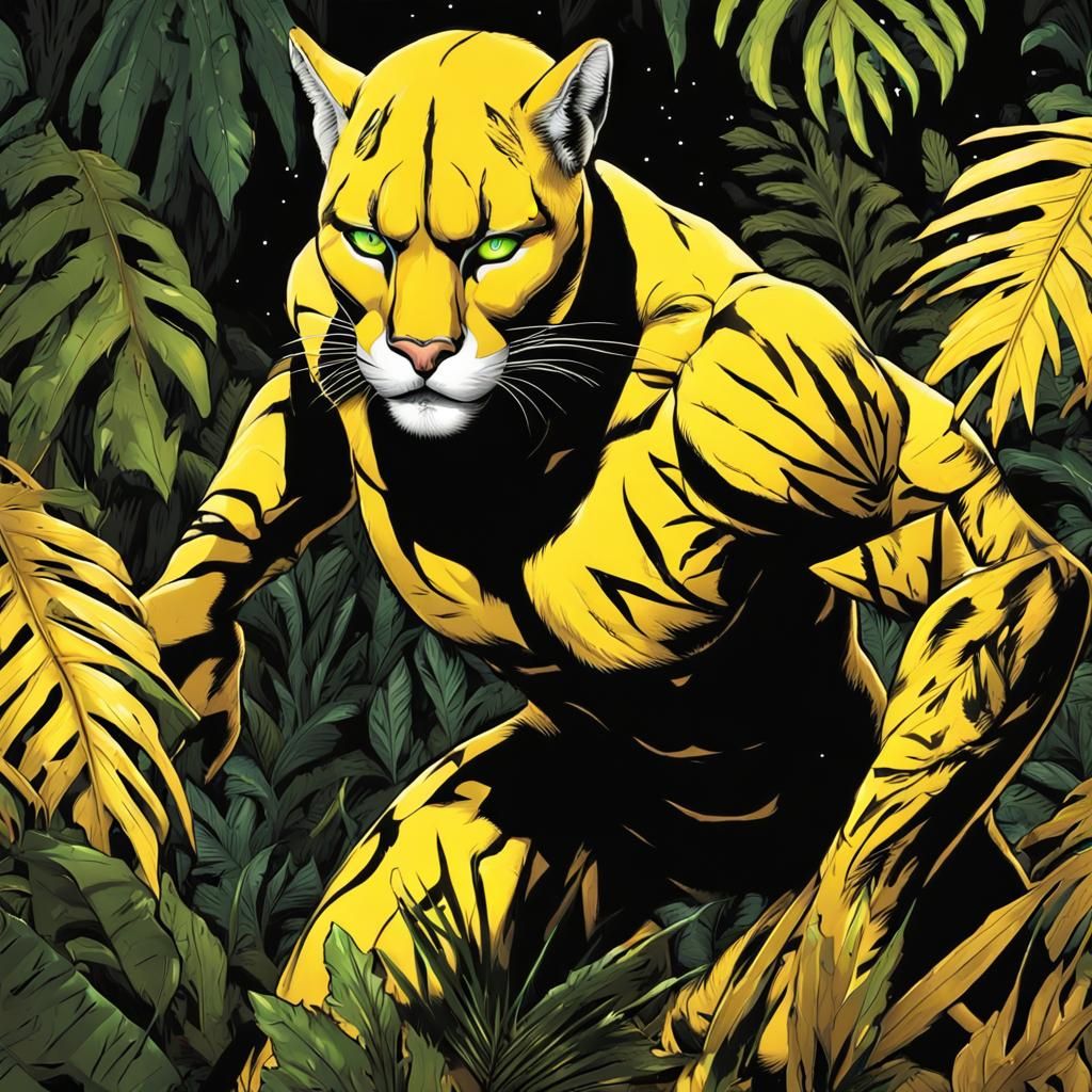 Comic Style Cougar Attack in Jungle Night