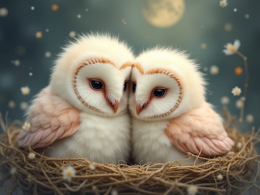 Whimsical Owl Family in Enchanted Nest