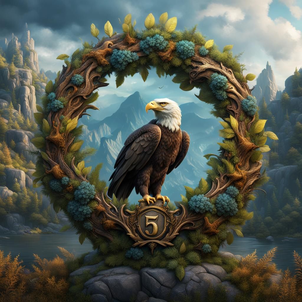 Eagle Head in Laurel Wreath: Detailed Matte Painting