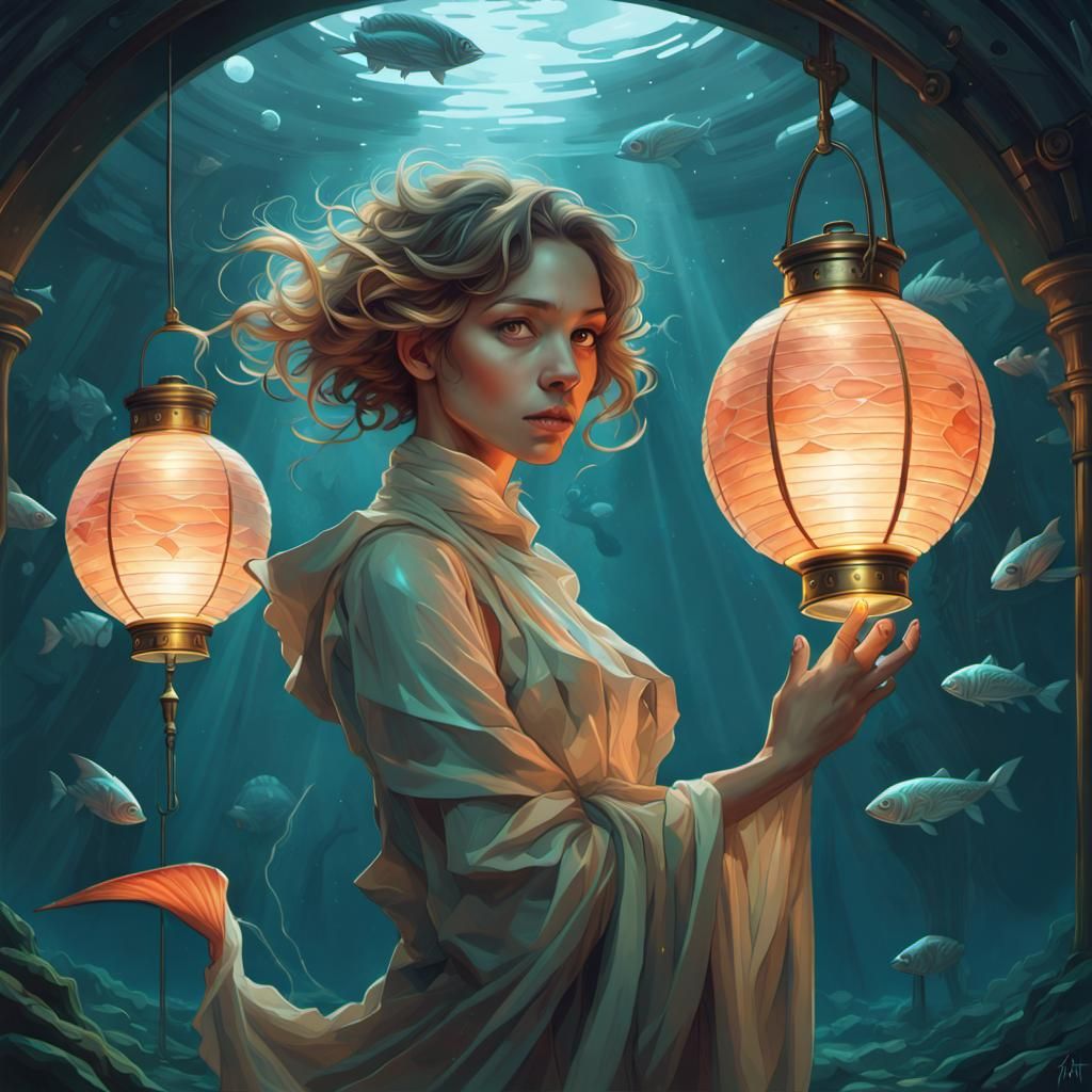 Lantern Fish Lure in the Abyss: Surreal Concept Art