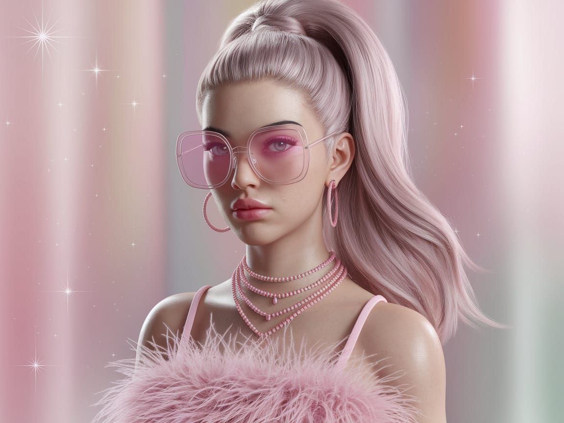 Surreal Portrait of a Young Woman with Pastel Pink Hair