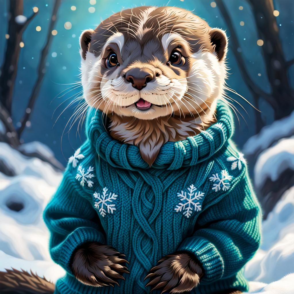 Baby Otter in Sweater: Photorealistic Digital Art