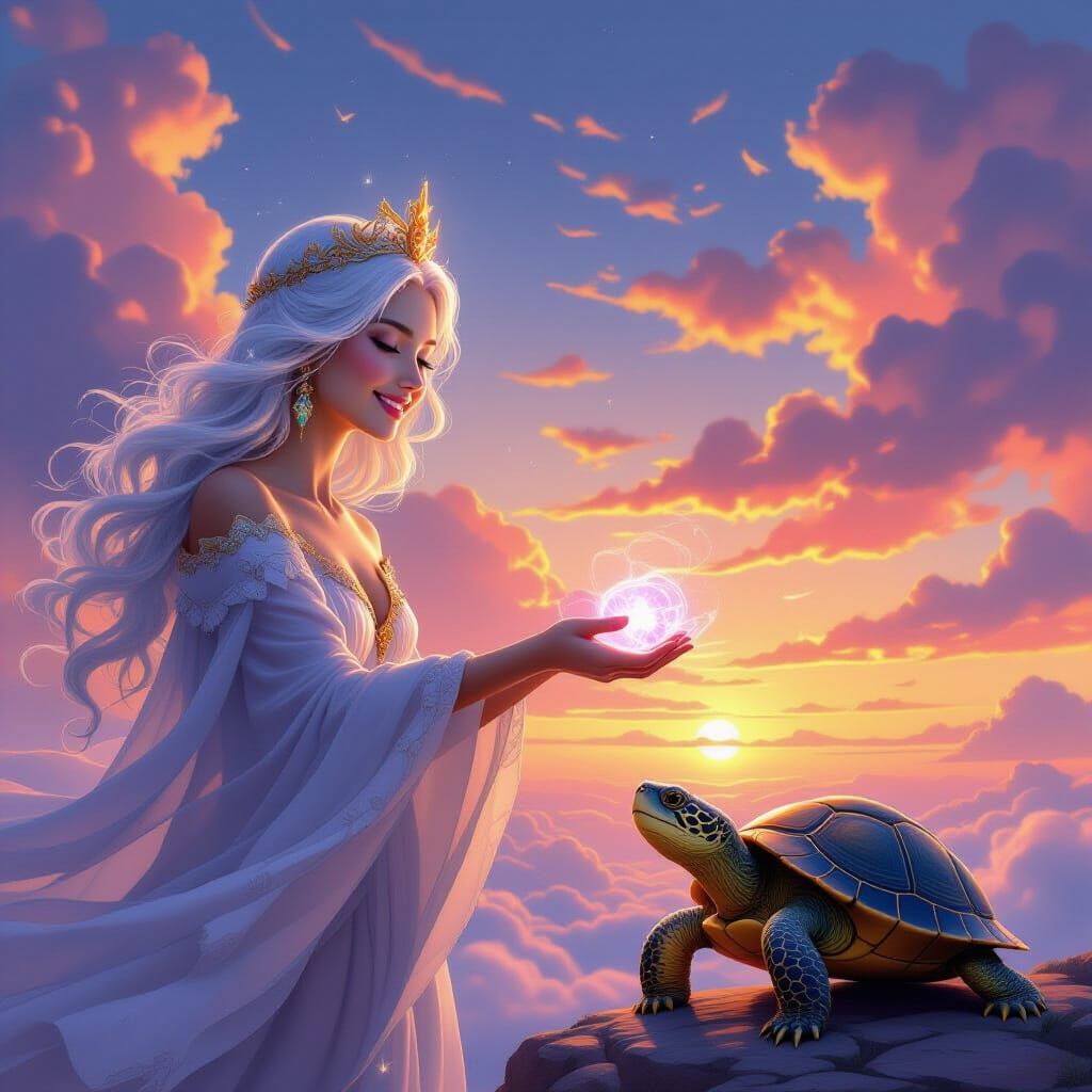 Cloud Queen Thanks Tiko Turtle with Sunset Colors