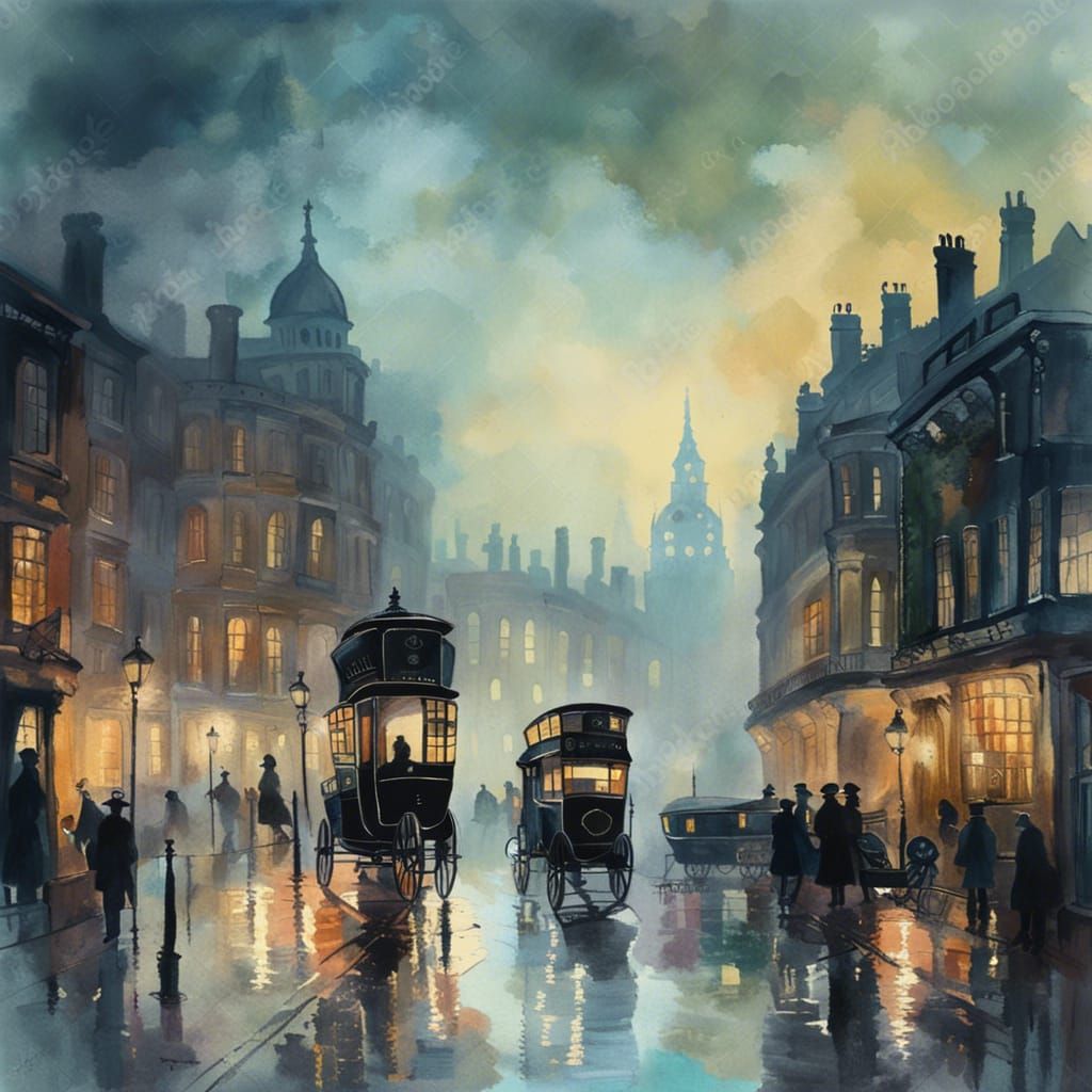 Victorian London Fog at Night: Gouache Impressionist Paintin...