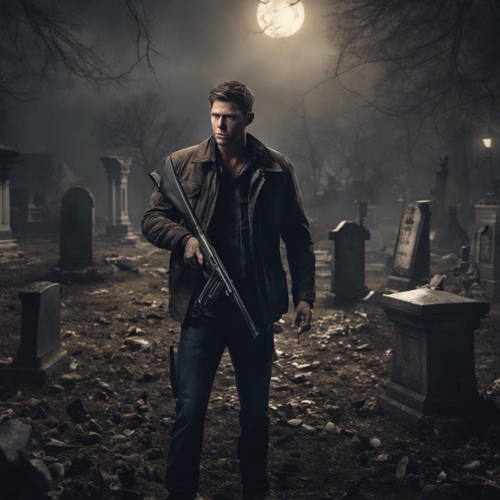 Dean Winchester in Graveyard with Shotgun