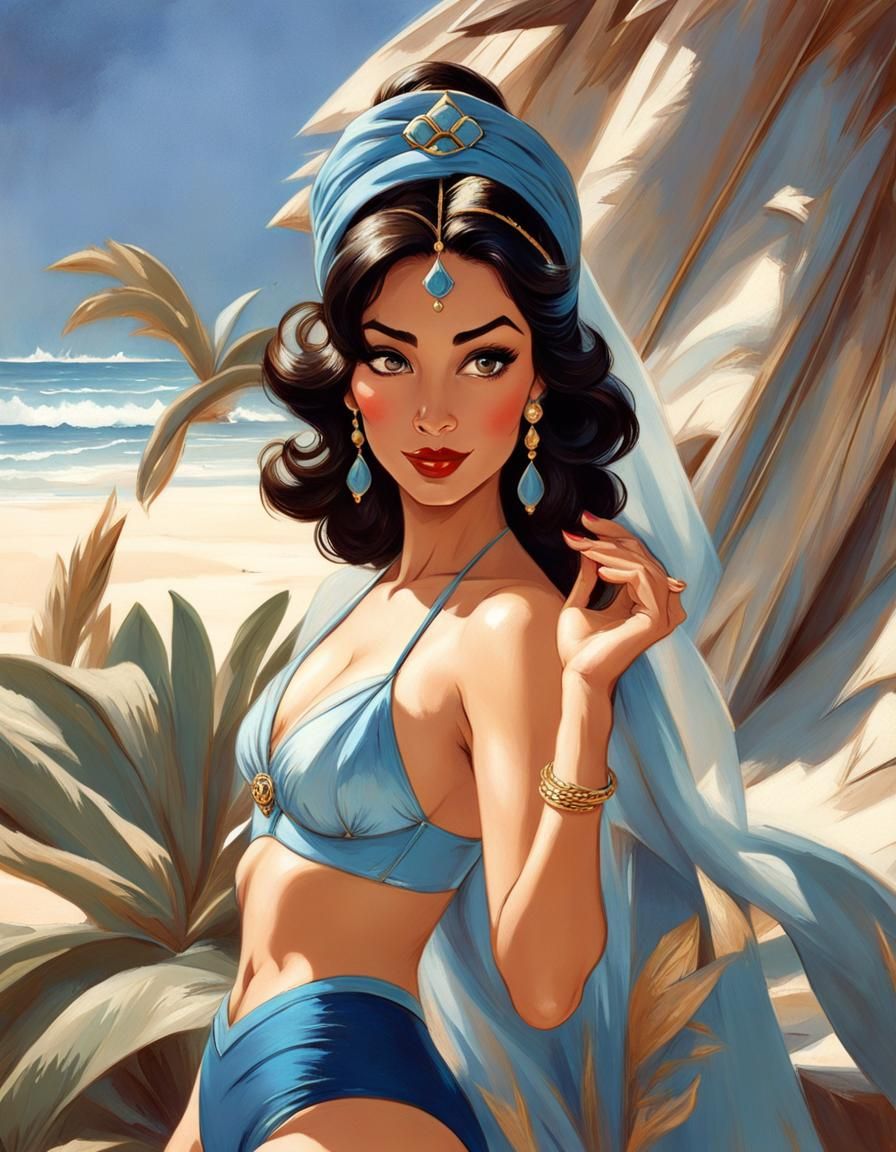 Princess Jasmine in Pin-Up Style on the Beach