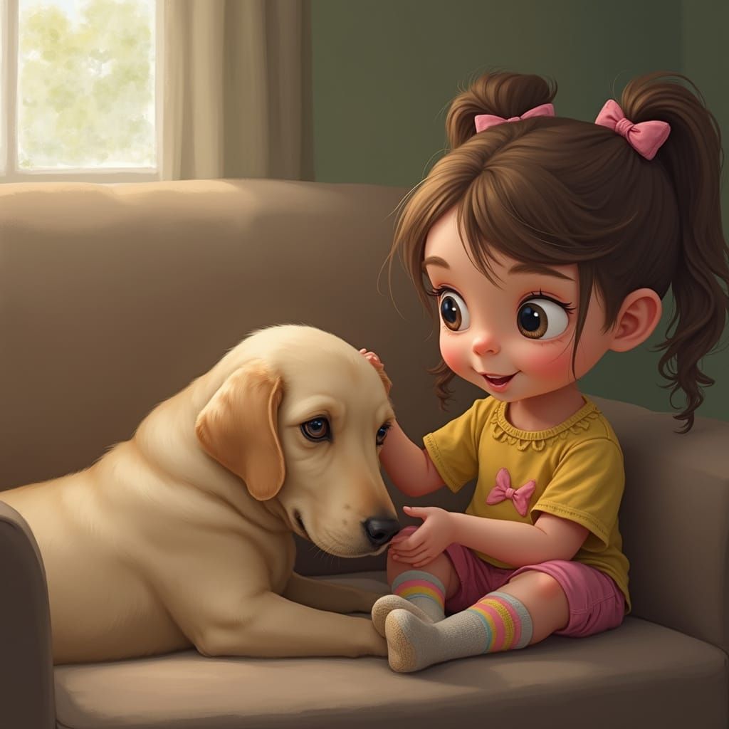 Petting her dog