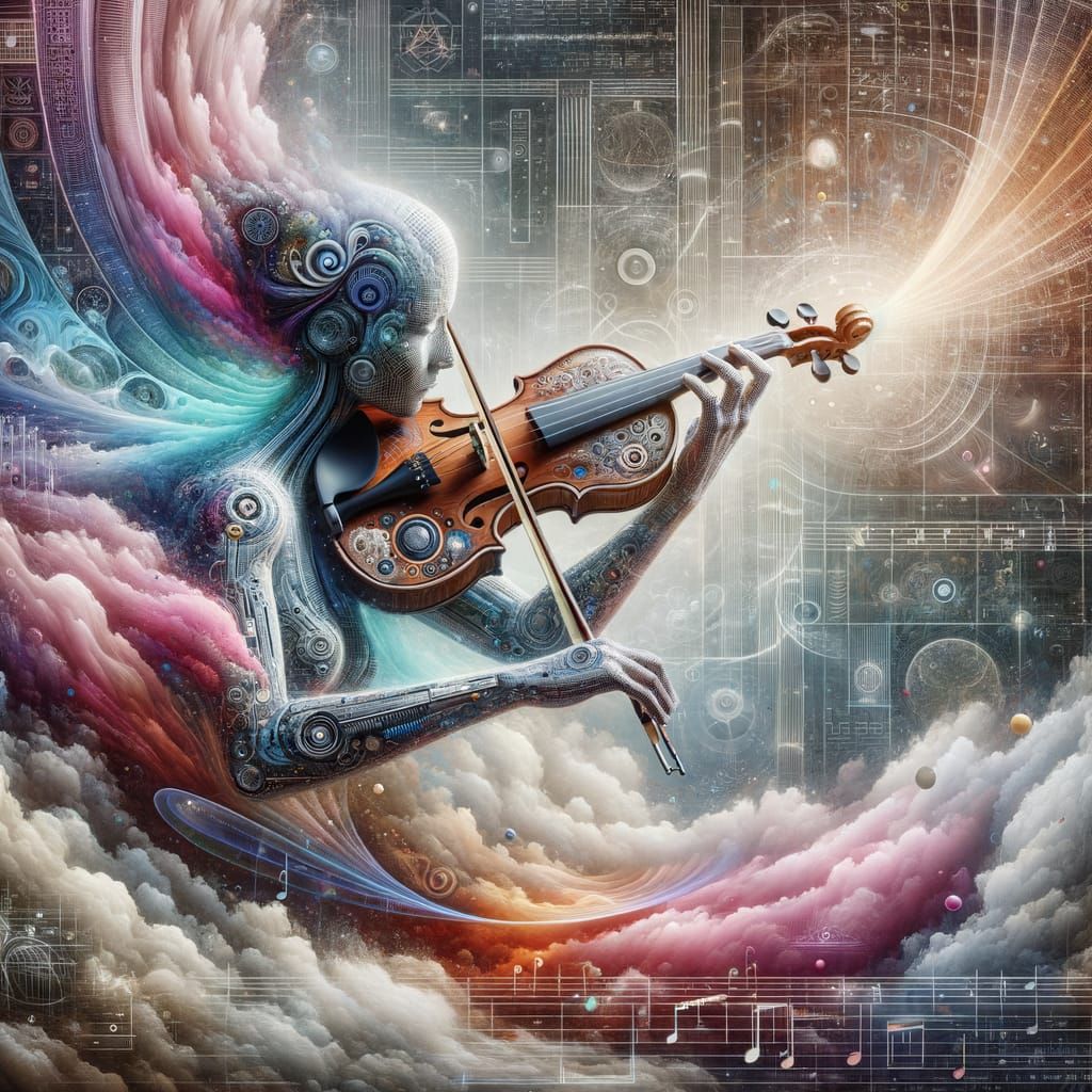 Futuristic Violin Played Passionately in Digital Art Style