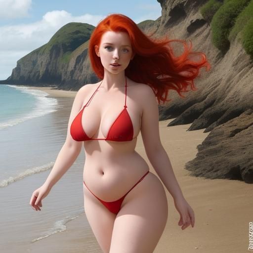 Redhead in Microkini on Sunny English Beach