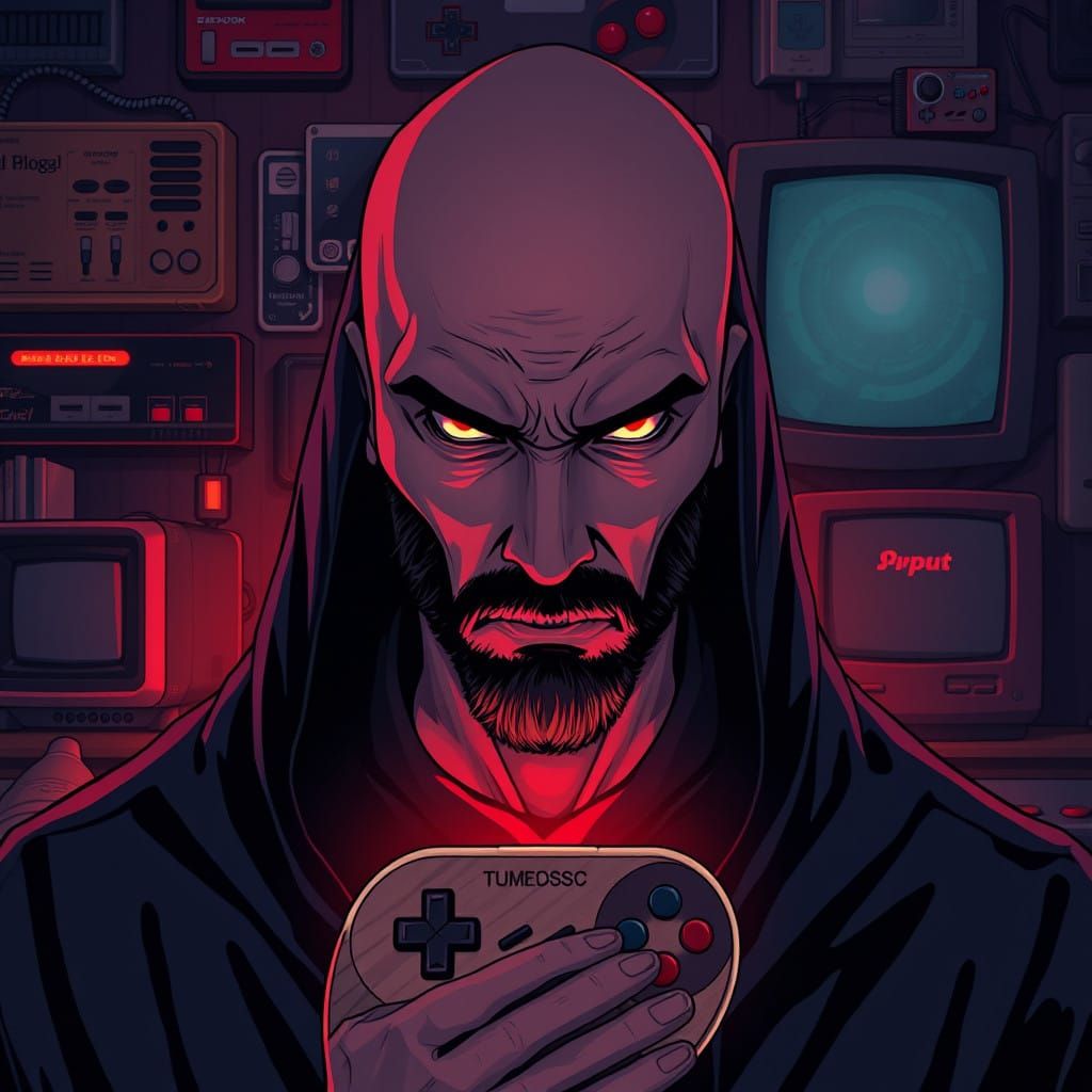 Dark Robed Mage Emerges from Retro Gaming Shadows
