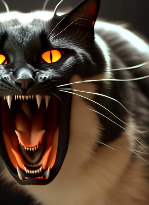 Vampire Cat with Fangs in Dark Fantasy Style