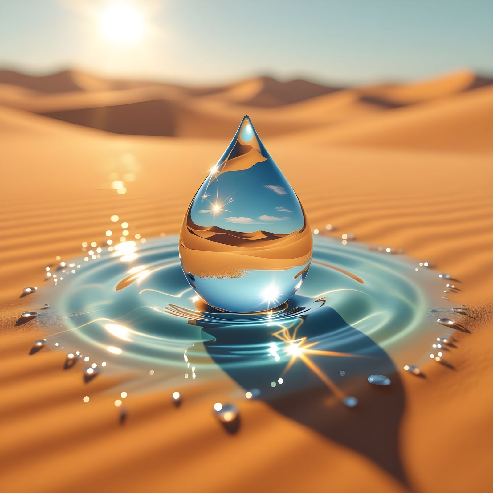 Distorted Landscape Reflected in Water Droplet