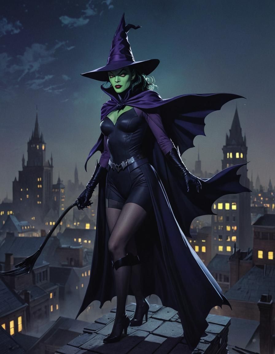 Wicked Witch as Batman in Dark Comic Art