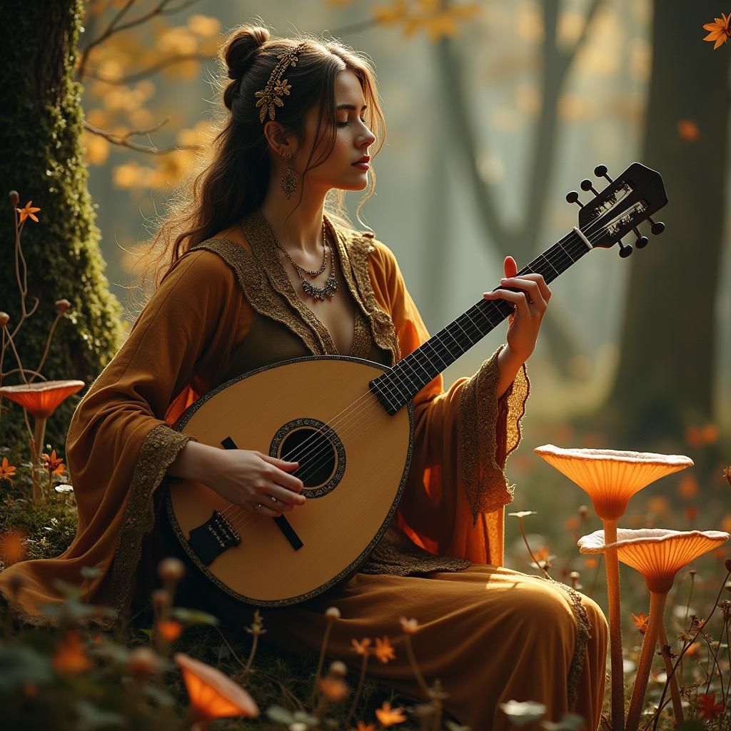 Ethereal Troubadour in Autumn Forest