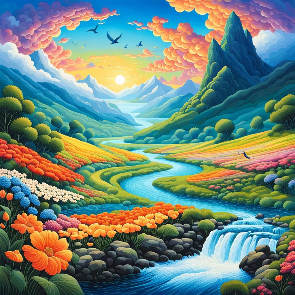 Fantasy Landscape with Cloaked Figure, Digital Art