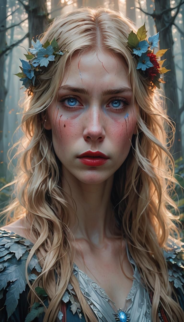 Sorrowful Woman Portrait in Art Nouveau Style