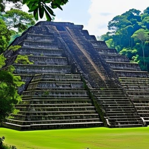 Mayan Temple Ruins in Lush Jungle