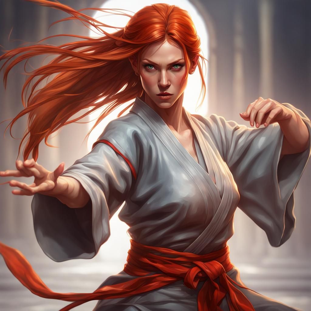 Striking Female Monk in Fantasy Karate Pose