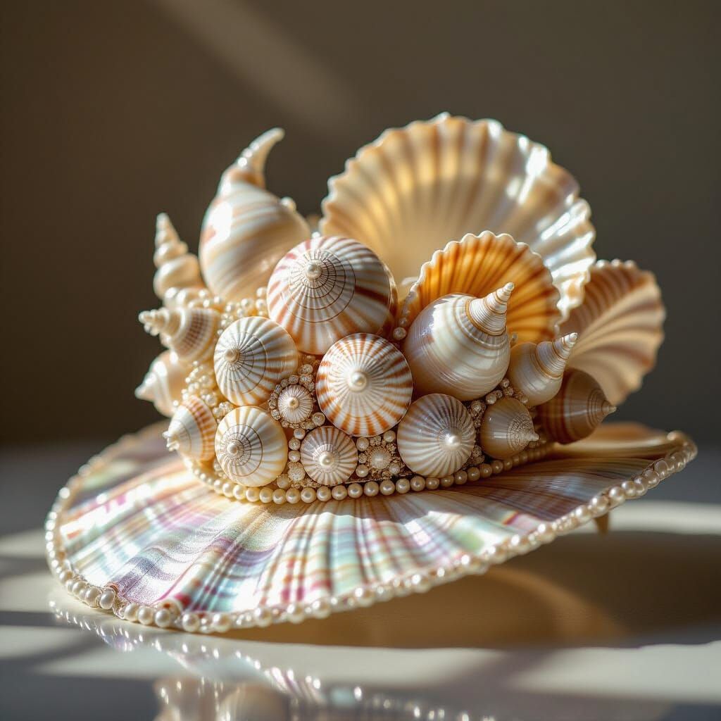 Regal Seashell Crown Hat with Pearls