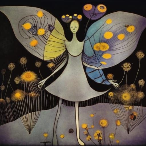 Winged Fairies in Dandelion Dreamscape, Surreal Art