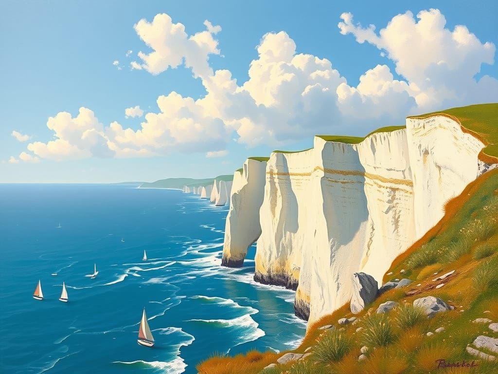 White Cliffs by the Sea on a Sunny Day in Monet Style