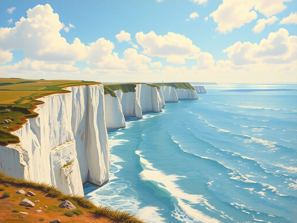 White Cliffs by the Sea on a Sunny Day, Impressionist Style
