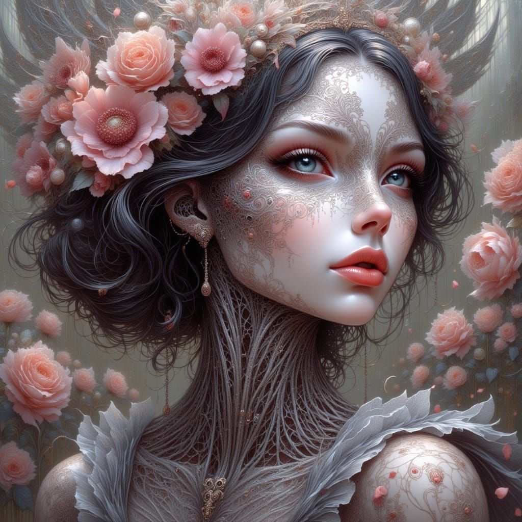 Nymph Cyborg Robot with Floral Metal Body