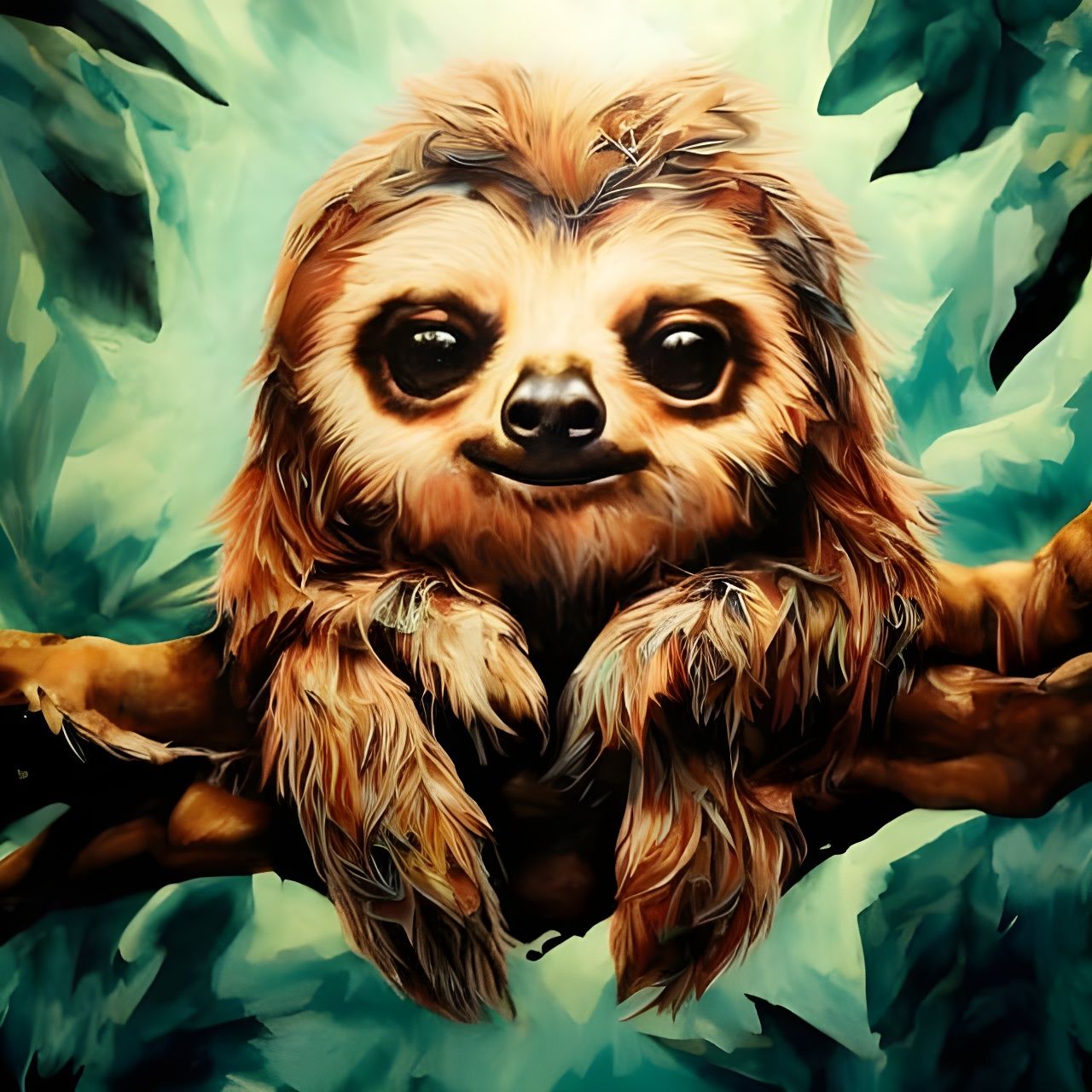 Fluffy Sloth Portrait in Zentangle Inkblot Style