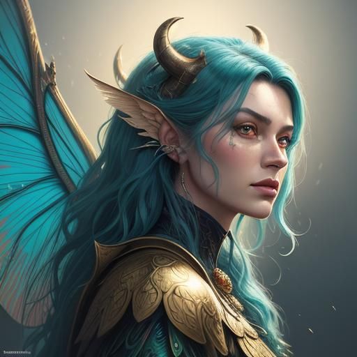 Cute Monster and Fairy Portrait in Art Nouveau Style