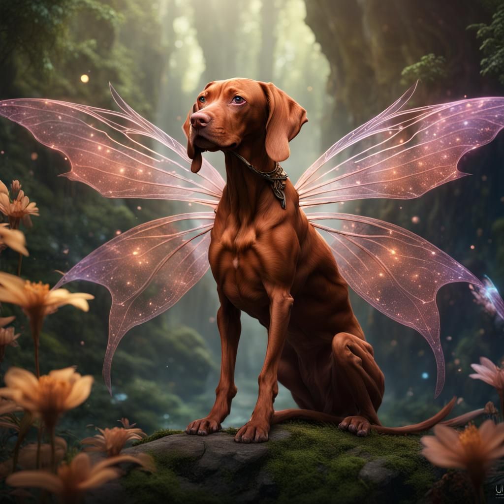 Vizsla Dog as a Fairy: Fantasy Concept Art