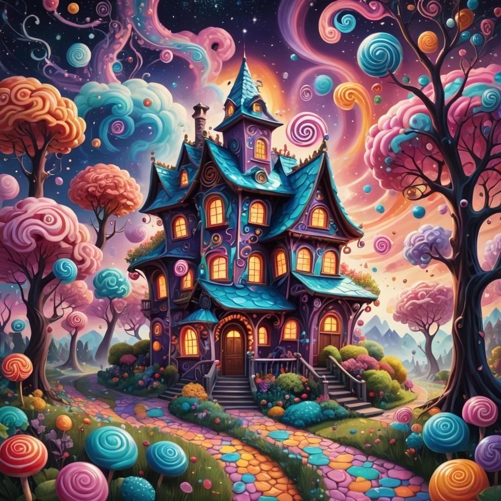 Candy House in Surreal Astral Dreamscape