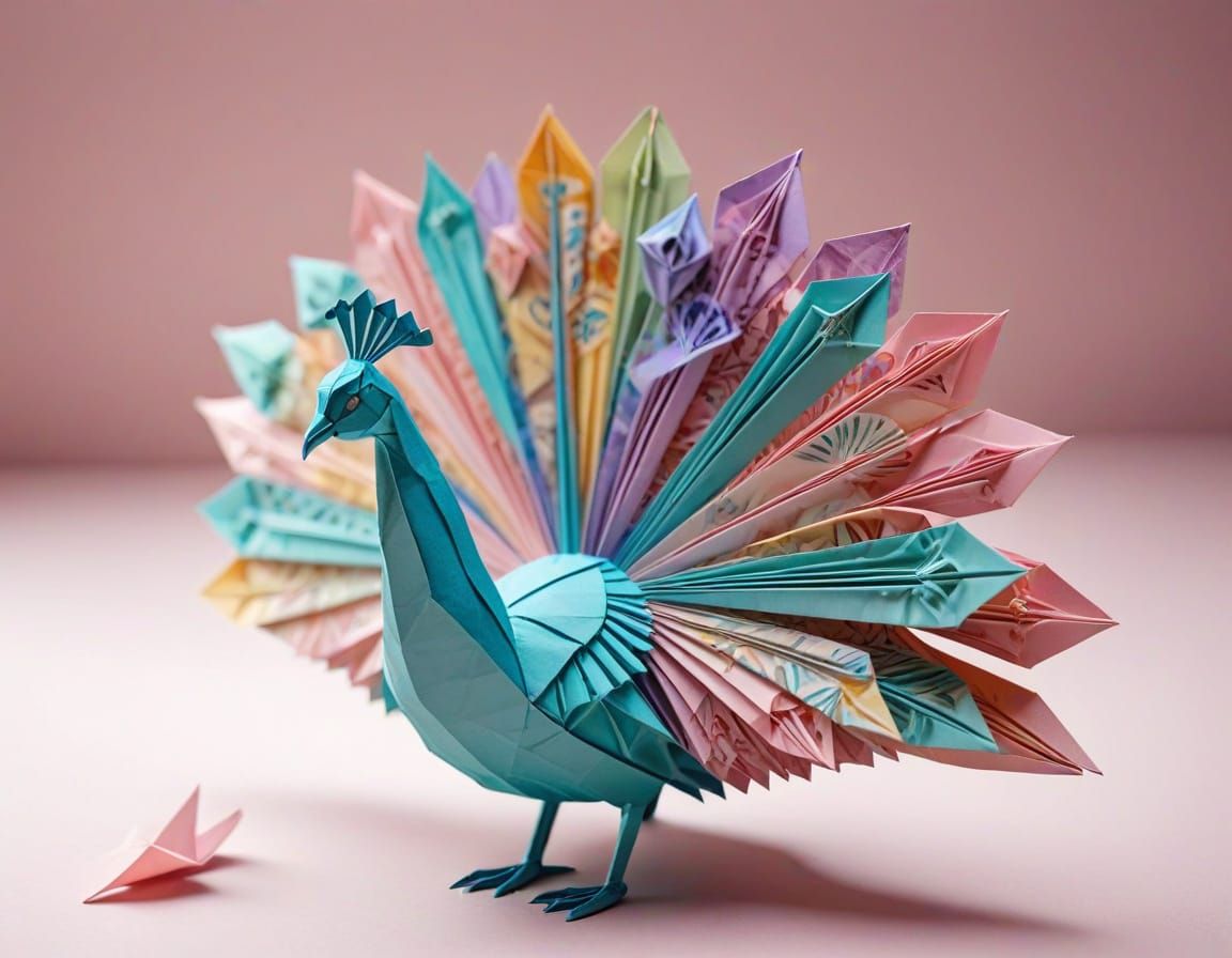 Pastel Origami Peacock in Soft Focus