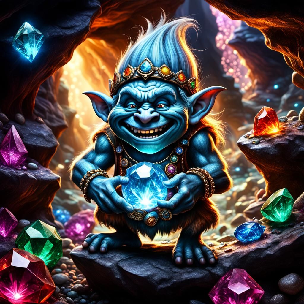Gemstone Cavern Troll in Hyperrealistic Detail