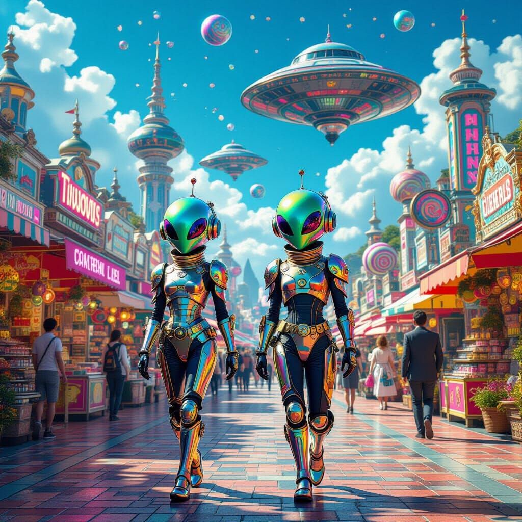 Heavenly Market: Aliens in Steampunk Style